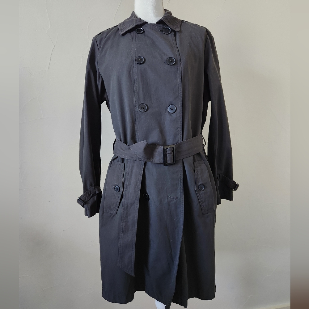 Classic Women's Double-Breasted Trench Coat - Charcoal